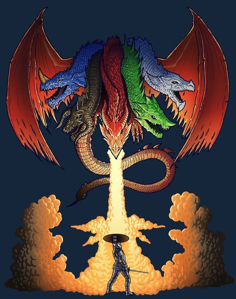 Dungeons and Dragons Tiamat T-Shirt Design, Justin Sadur on ArtStation at https://www.artstation.com/artwork/dLx1K Dragons Cartoon, Dungeons And Dragons Cartoon, Tiamat Dragon, Dungeon And Dragons, Arte Nerd, Dungeons And Dragons Art, Dnd Monsters, Dungeons And Dragons Characters, Dnd Art