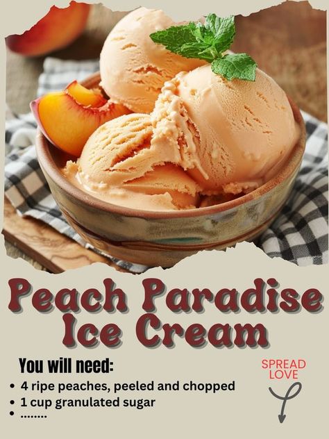 recipes voyage | Cool down with our refreshing and delightful Homemade Peach Ice Cream | Facebook Homemade Peach Ice Cream, Fruity Treats, Peach Ice Cream, Peach Jam, Granulated Sugar, Peaches, Hot Summer, Summer Days, Jam