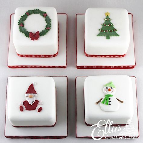 Mini Christmas Cake Decorating Ideas, Square Christmas Cake Ideas, Mini Christmas Cakes Decoration, Square Christmas Cake Decorating Ideas, Christmas Cake Square, Christmas Square Cake, Square Christmas Cake Designs, Simple Christmas Cake Designs, Square Christmas Cake