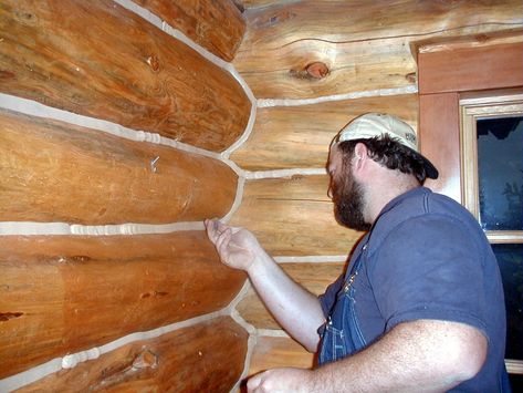 Chinking Interior Walls, Wall Repair, Wood Cabin, Log Cabin Interior, Log Home Interiors, River Cabin, Log Home, Container House Design, Cabin Ideas