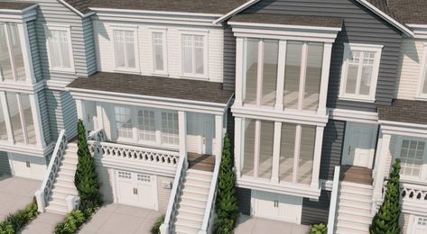 Sequoia Townhouses | Patreon San Sequoia, Modern Suburban House, Sims 4 Family, Bloxburg Decals Codes Wallpaper, House Flippers, Modern Townhouse, House Decorating Ideas Apartments, Sims 4 House Building, Tumblr Sims 4