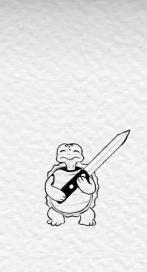 Simple Cute Tattoo Outlines, Cute Animals Holding Knives Tattoo, Turtle Tatoos Ideas, Funny Turtle Drawings, Funny Turtle Tattoo, Animal Holding Knife Tattoo, Animals With Knives Drawings, Line Drawing Doodles, Small Turtle Drawing