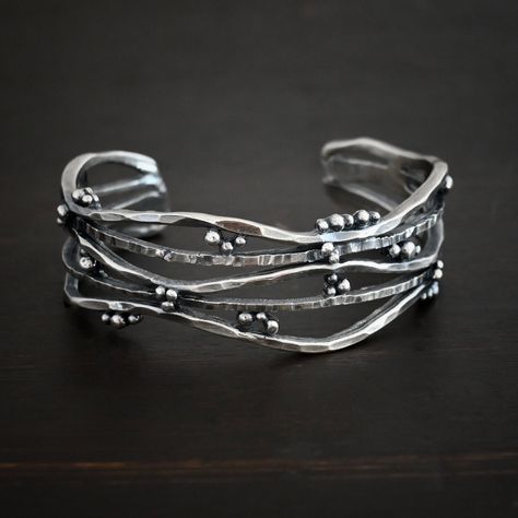 - Sterling Silver - 4mm thick x 17mm wide - Wrist Size: Small 6″, Med, 7″, Large 8″ - Handmade so each cuff will vary slightly - heavy duty to last a lifetime Follow Us: Instagram: https://www.instagram.com/wildprairiesilver/ Facebook: https://www.facebook.com/wildprairiesilver/ Visit our Jewelry Website www.wildprairiesilver.com Handmade Jewelry Supplies www.savannahjewelrysupply.com Contact Us: Call or Text: 920-365-6341 Email: info@wildprairiesilver.com Contact Hours: Monday - Friday (8am-4pm Hammered Bangles, Handmade Silver Jewellery, Metal Cuff Bracelet, Handmade Jewelry Bracelets, Metal Clay Jewelry, Silver Jewelry Design, Jewelry Website, Funky Jewelry, Silver Jewelry Handmade