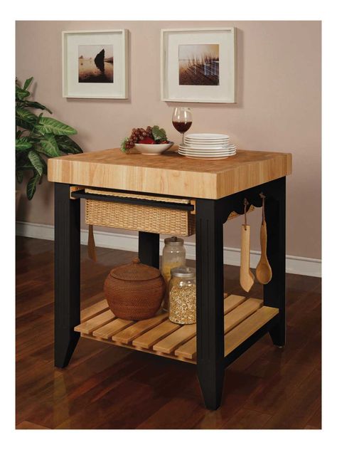 Kitchen Island With Butcher Block Top, Butcher Block Kitchen Island, Butcher Block Island Kitchen, Butcher Block Island, Powell Furniture, Butcher Block Kitchen, Butcher Block Top, Square Kitchen, Black Kitchen Island