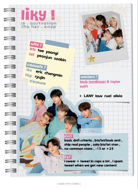 Scrapbook Pubmat, Collage Notes, Info Grafis, Carrd Inspo Template, Carrd Inspo Kpop, Carrd Templates, Notebook Paper Template, Edit Poster, Notebook Templates