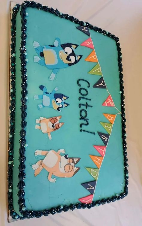 Bluey 1st Birthday Cake, Bluey Sheet Cake, Bluey Birthday Cake, Toddler Birthday Cakes, Bluey Party, Birthday Sheet Cakes, Bluey Birthday, Twin Birthday, Baby 1st Birthday