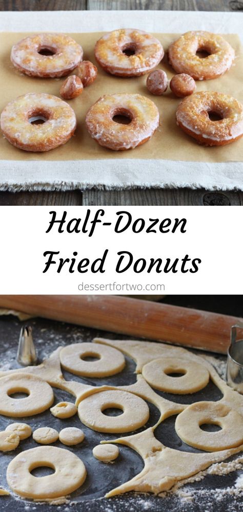 Half-Dozen Fried Donuts | Dessert for Two | Let’s do this donut thing right. And by that I mean FRIED. #homemade #donuts #doughnuts #fried Single Serve Donut Recipe, Small Batch Cake Donut Recipe, Small Batch Doughnut Recipe, Small Batch Donuts Recipes, Fried Doughnut Recipe Easy, Small Batch Donut Recipe, Fried Donuts Homemade, Fried Mini Donut Recipe, Fried Donut Recipe