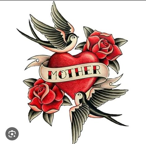 Traditional Heart Tattoos, Mom Heart Tattoo, Tattoo Png, Mother Heart, Rockabilly Tattoo, Sailor Tattoos, Sailor Jerry Tattoos, Mom Tattoo, Red Rose Tattoo