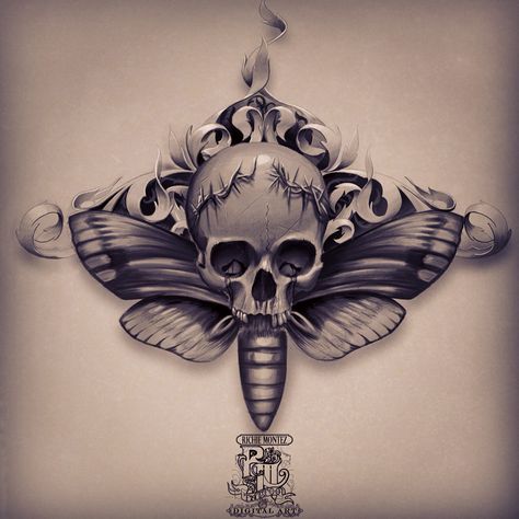 A Skull Moth tattoo for the #underboob area. I still haven't done this tattoo and I'm offering $500 for it. If you steal this and get it done somewhere else for cheaper then you're as cheap as the artist who's trying to do it. Remember, you can't copy creativity. Deathmoth Design Tattoo, Skull Moth Tattoo Design, Skull Moth Tattoo, Underboob Tattoo Designs, Moth Tattoo Design, Skull Moth, Throat Tattoo, Dibujos Tattoo, Muster Tattoos