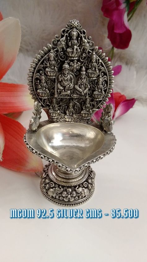 Mahalaxmi gold and diamond merchants 92.5 Silver Antique Kubera Laxmi Vilakku Worldwide shipping available Customer care number 9283 916 916 Silver Diya, Rajputi Dress, Antique Bridal Jewelry, Customer Care, Bridal Jewelry, Lamps, Silver, Gold, Quick Saves