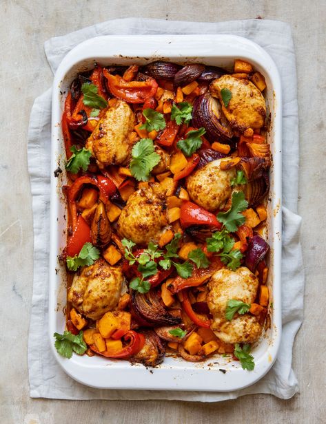 The Batch Lady's Chicken Shawarma Traybake Chicken Traybake, Chicken Tray Bake, Spiced Chicken, Tray Bake Recipes, Tray Bake, Air Fryer Recipes Chicken, Midweek Meals, Chicken Shawarma, Chicken Spices