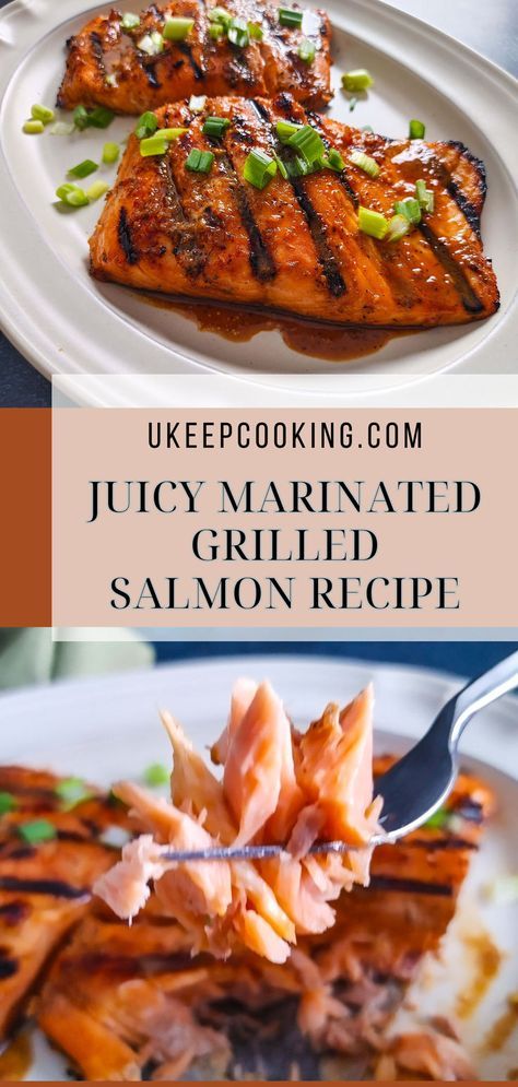 Whip up this Juicy Marinated Grilled Salmon Recipe for a burst of flavors in every bite! With a savory marinade and perfect grilling tips, this salmon is tender, juicy, and absolutely delicious. Ideal for quick dinners or summer BBQs, it’s a must-try for any salmon lover! Marinated Grilled Salmon, Grilled Salmon Marinade, Salmon Marinade Recipes, Grilled Salmon Recipe, Salmon Marinade, Salmon Soy Sauce, Marinated Salmon, Quick Dinners, Grilling Tips