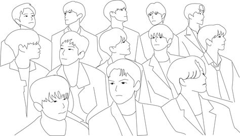 Seventeen Line Art, Seventeen Sketch, Seventeen Left And Right, Line Art Drawing, Minimalist Drawing, Green Stuff, Guided Drawing, Line Art Drawings, Left And Right