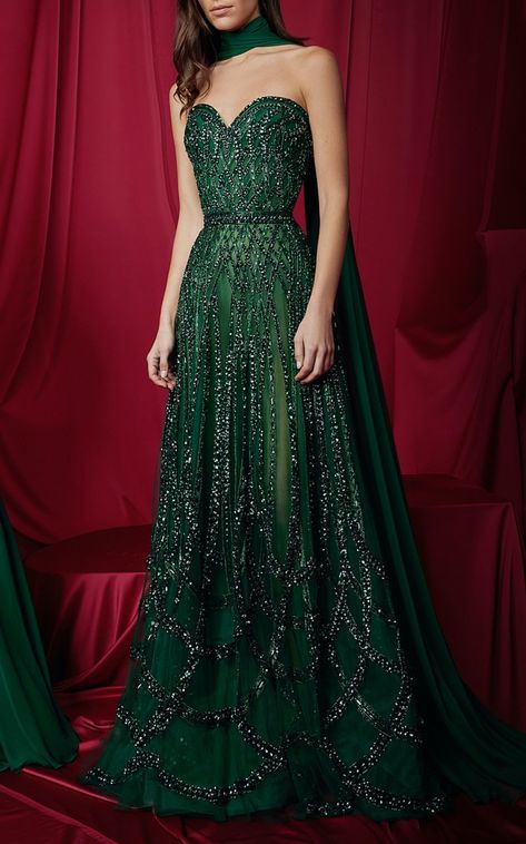 Arabesque Beaded Gown By Zuhair Murad | Moda Operandi Zuhair Murad Dresses, Elegant Dresses Classy, Short Party Dress, فستان سهرة, Floor Length Gown, Gown Prom, Beaded Gown, Zuhair Murad, Gala Dresses