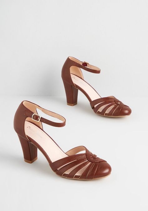 Women's Spring Dresses | ModCloth Plum Heels, Mauve Heels, 1930s Shoes, Pin Up Shoes, 1940s Shoes, Vegan Heels, Vintage Style Shoes, T Strap Heels, Slouched Boots