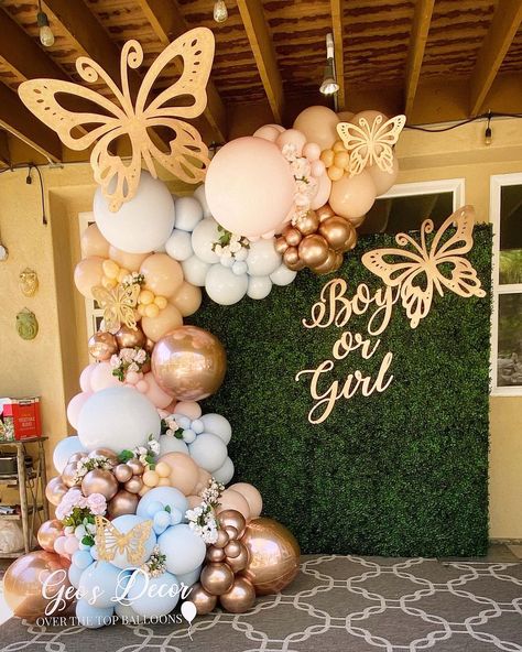 Butterfly Baby Shower Decorations, Butterfly Birthday Party Decorations, Butterfly Themed Birthday Party, Butterfly Theme Party, Butterfly Baby Shower Theme, Deco Ballon, Coin Photo, Butterfly Birthday Party, Baby Shower Deco