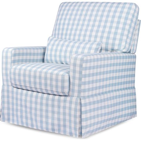 Nursing Twins, Cozy Seats, Baby To Sleep, Chair And A Half, Swivel Glider, Convertible Crib, Gingham Fabric, Nursery Inspiration, Blue Gingham