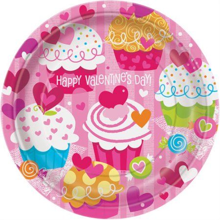 Valentine Plates, Heart Cupcakes, Valentine Dinner, Valentines Cupcakes, Heart Party, Color Party, Paper Cupcake, Event Supplies, Party Foods