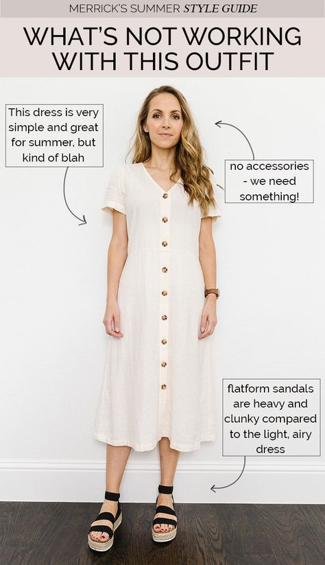 Need some help with your white jeans outfits? These tips will help you take a basic outfit with white jeans and turn it into an amazing summer look. How To Wear Dresses All Year, How To Style A Midi Dress Summer, Dress Up Plain Dress, Super Simple Outfits, Styling A Summer Dress, Styling Linen Dress, Styling A Line Dress, Dressing Up A Casual Dress, Linen Dress Work Outfit