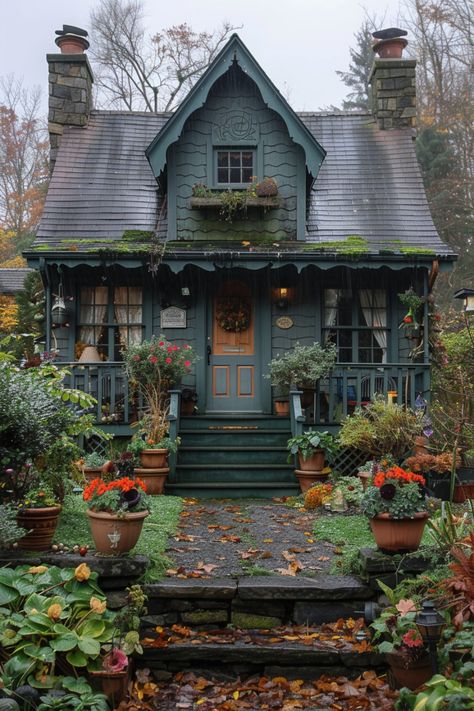 15 tips to transform any dull, lifeless tiny front yards into beautiful, restful places to belong. Magical House Aesthetic, House In Forest Cottages, Cottage Style Houses, Tiny Home Cottage, Garden Curb Appeal, Witch Houses, Hanna House, Dark Cottagecore House, Forest Houses