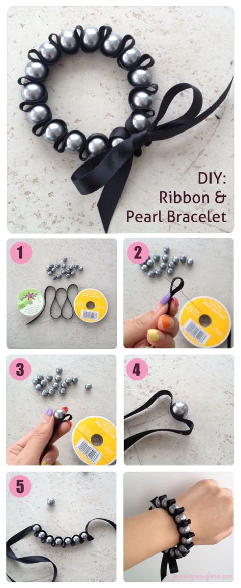 Ribbon Bracelet Diy, Pearl Bracelet Tutorial, Handmade Statement Necklace, Ribbon Bracelet, Ribbon Bracelets, Ribbon Jewelry, Ideas Jewelry, Pearls Diy, Jewelry Making Tools