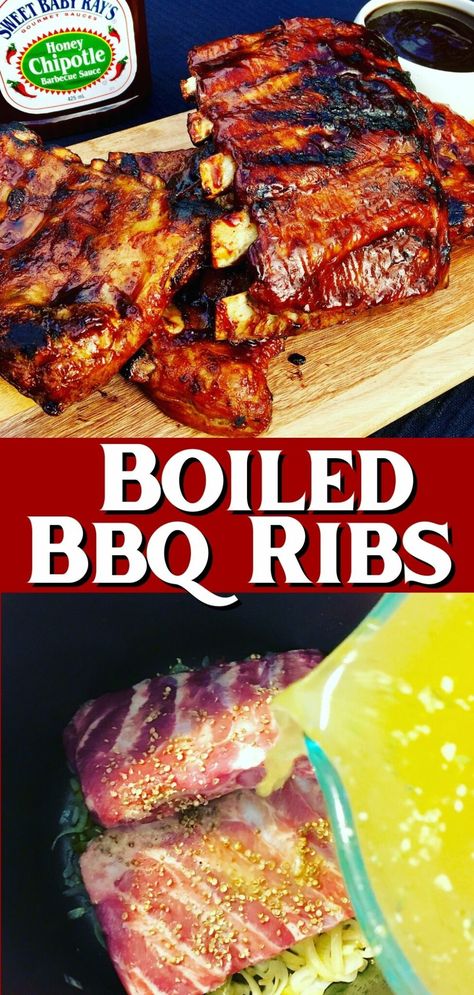 Boiled Bbq Pork Ribs - Peter's Food Adventures Boiled Ribs Recipe, Boiling Ribs, Cooking Pork Ribs, Baked Pork Ribs, Pork Loin Ribs, Easy Ribs, Pork Back Ribs, Pork Ribs Recipe, Boneless Pork Ribs