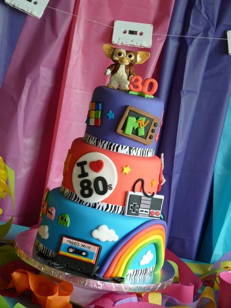 1980s Birthday Cake, 80s Cake Birthdays, 80s Cake Ideas, 80s Birthday Cake, 1980s Cake, 80s Cake, 80s Birthday, 80s Party Decorations, 40th Bday Ideas