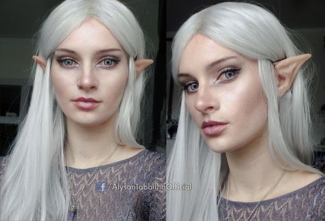 Lotr Elf Makeup, White Elf Costume, White Hair Halloween Costume, White Hair Costume, Lotr Elf Costume, Elvish Costume, Elvish Makeup, Dark Elf Costume, Elf Makeup Looks