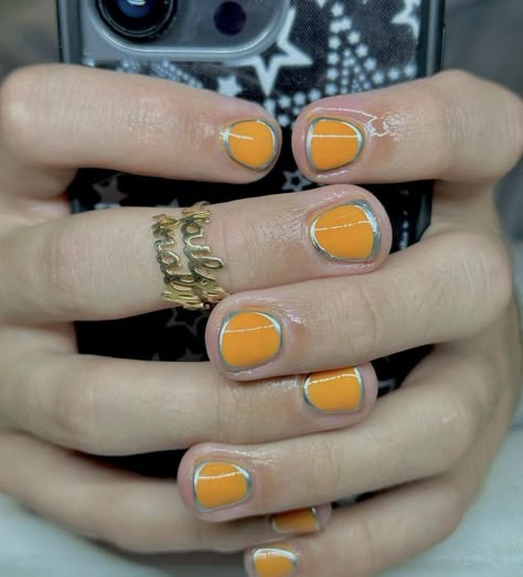 Sturniolo Nails, Short Maximalist Nails, Mens Nails, Hippie Nails, Hard Nails, Nick Sturniolo, Orange Nails, Silver Nails, Sturniolo Triplets