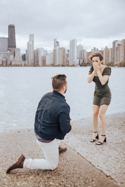 Proposal Ideas Chicago, Skyline Proposal, Skyline Photoshoot, North Avenue Beach Chicago, Proposal Locations, Chicago City Skyline, Chicago Proposal, Chicago Elopement, Beach Chicago