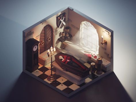 Vampire Castle Layout, Goth Website, Vampire Lair, Polygon Runway, Vampire Room, Spooky Room, Castle Layout, Isometric Room, Vampire House