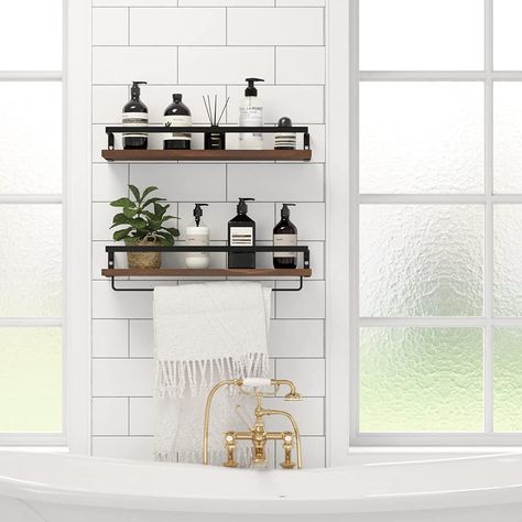 Bathroom Shelf With Towel Bar, Wall Mounted Storage Shelves, Kitchen Hooks, Wall Mounted Storage, Wall Mounted Bottle Opener, Rustic Wood Walls, Wood Wall Shelf, Wood Floating Shelves, Bath Ideas