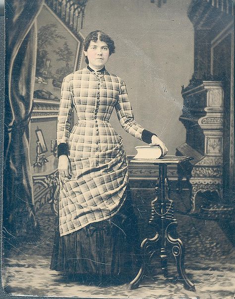 Young Woman with Book - 1880's - Tintype, 1880s Fashion Poor, 1899 Fashion, Victorian Photography, 1890s Fashion, 1880s Fashion, Class Outfit, Bustle Dress, Victorian Costume, 19th Century Fashion