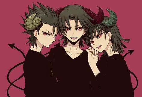 cartoons♡ Anime Triplets, Triplet Brothers, Grunge Outfit, Aesthetic Grunge Outfit, Demon Girl, Anime Child, Random Anime, Sports Anime, Anime Poses Reference