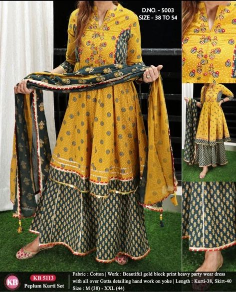 ₹875 ⭐ *D.NO. - 5003* ⭐️ *Heavy Rayon Fabric Kurti (40”) with Heavy Mirror Foil Hand Embroidery Work On Yoke + Rayon Fabric Sharara With Lace + Rayon Dupatta (2.20 Mtr. - Full Width) With Lace* ⭐️ *Size - M/38, L/40, XL/42, XXL/44, XXXL/46, 4xl/48, 5xl/50, 6xl/52, 7xl/54* ⭐ *Offer Price: 875/- Freeship (38 To 46 Size)* 😍😍😍 ⭐ *Offer Price: 975/- Freeship (48 To 54 Size)* 😍😍😍 ⭐ *Same Day Dispatch* ✈️✈️✈️ *(100% Quality products guarantee)* #dno #pluskurtis *Note* ⏩ COD (Cash On Delivery) not Kurti With Sharara, Yellow Kurti, Hand Embroidery Work, Readymade Salwar Kameez, Anarkali Kurti, Kurtis With Pants, Anarkali Kurta, Dupatta Set, Sharara Set