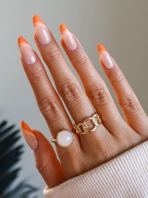 Nail Art For Girls, Orange Nail Designs, Peach Nails, Orange Nails, Minimalist Nails, Chic Nails, French Tip Nails, Acrylic Nail Designs, Trendy Nails