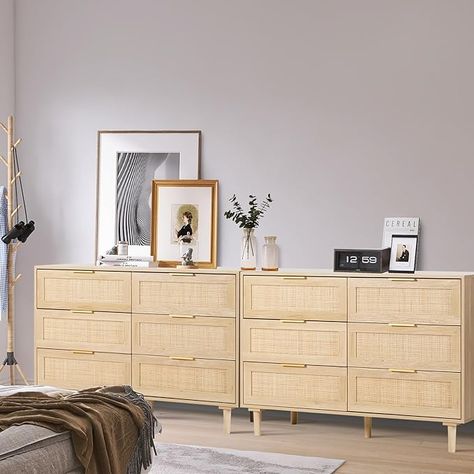 6 Drawer Dresser Rattan Dresser Modern Chest with Drawers,Wood Storage Closet Dressers Chest of Drawers for Bedroom,Living Room,Hallway Dresser Rattan, Closet Dressers, Chest With Drawers, Rattan Dresser, Dresser Modern, Dresser In Closet, Modern Chests, 8 Drawer Dresser, Storage Closet