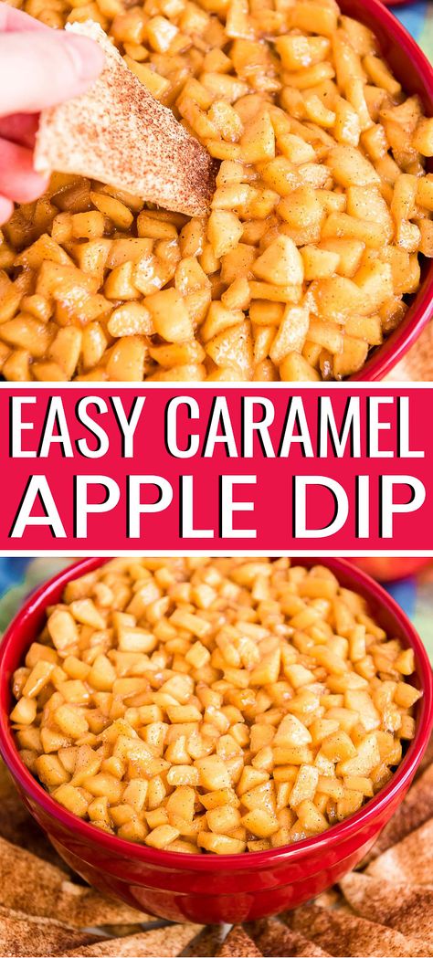 Caramel Apple Dip is loaded with luscious apple chunks in a brown sugar and caramel sauce and contains a sprinkle of apple pie spice. Made on the stovetop and ready in just 15 minutes! Caramel Apple Pie Dip, Apple Pie Dip, Pie And Chips, Fall Desserts Apple, Pie Dip, Caramel Apples Easy, Caramel Apple Dip, Delicious Dips Recipes, Salad Dressing Recipes Homemade