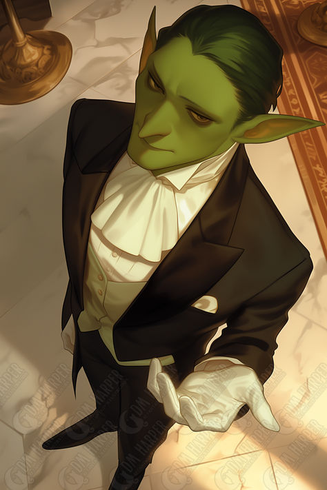 Goblin Butler, Starfire Mansion, The Rock of Bral, Spelljammer Dnd Thieves Guild, D&d Goblin, Goblin Chef, Male Goblin Art, Hob Goblin, Goblin Dnd, Leprechaun Art, Dnd Goblin, Butler Art