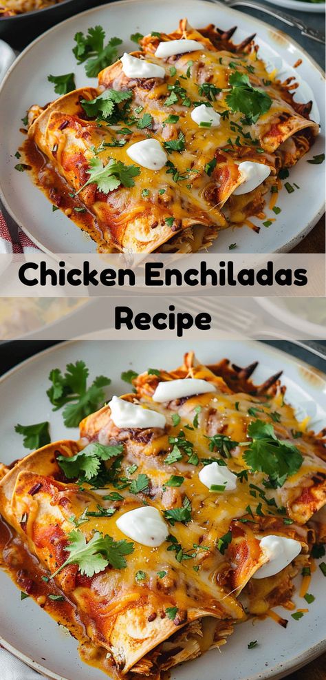 Searching for dinner ideas with chicken? This Chicken Enchiladas recipe is perfect for dinner recipes. It's a tasty chicken enchiladas meal, ideal for dinner ideas easy and dinner ideas family. Beef And Chicken Enchiladas, Enchiladas Easy Recipe, Small Batch Chicken Enchiladas, Chicken Enchiladas Rotisserie, Baked Chicken Enchiladas Easy, Pulled Chicken Enchiladas, How To Make Chicken Enchiladas, Quick And Easy Chicken Enchiladas, Simple Chicken Enchilada Recipe