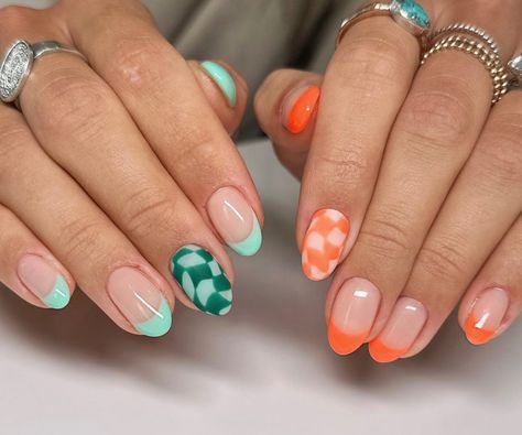 Polka Nails, Checkered Nails, 2023 Nails, Summery Nails, Cute Nail Ideas, Simple Acrylic Nails, Bright Nails, Cute Gel Nails, Nail Tattoo