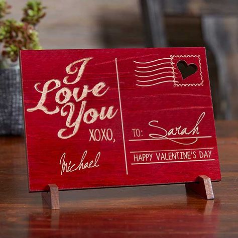 Sending Love Personalized Red Wood Postcard Diy Valentine's Day Decorations, Message Of Love, Romantic Gifts For Him, Wood Postcard, Diy Valentines Decorations, Sending Love, Diy Valentines Crafts, Valentines Day Gifts For Him, Personalized Valentines