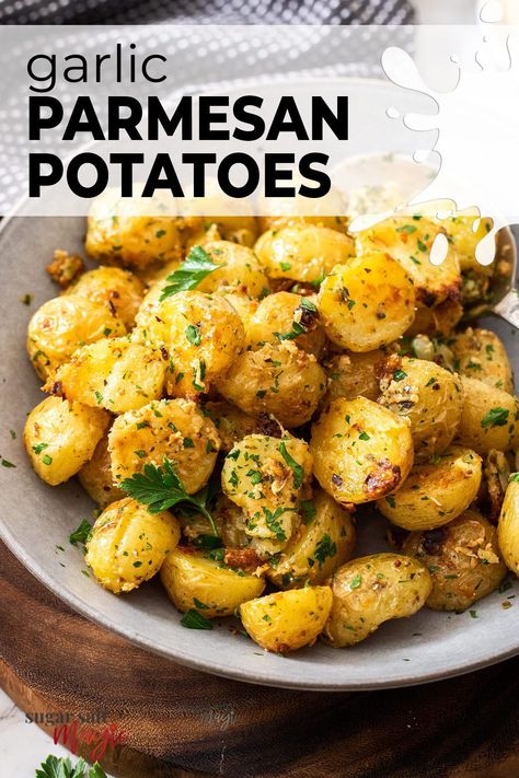 Garlic Parm Roasted Potatoes, Best Baby Potatoes Recipe, Parmesan Baby Potatoes, Roasted Garlic Parmesan Potatoes, Roasted Garlic Butter Parmesan Potatoes, Garlic Butter Parmesan Potatoes, Butter Parmesan Potatoes, Roasted Garlic Butter, Parmesan Potato Recipe