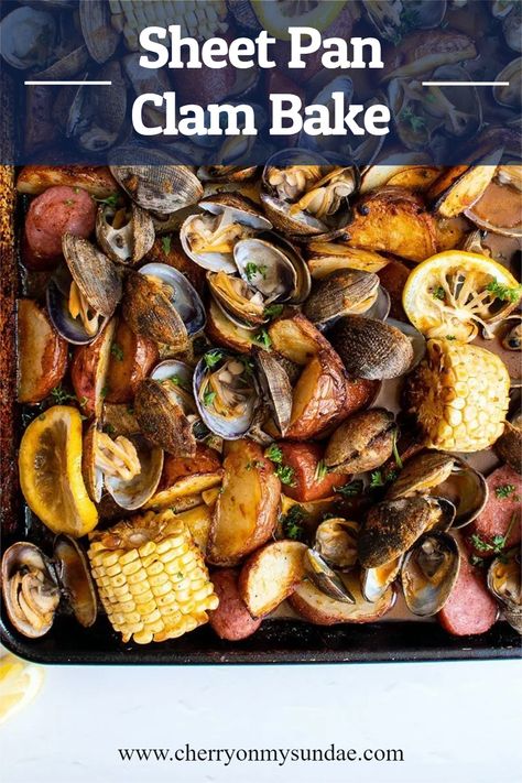 Cooking Clams Recipes, Canned Clam Recipes Healthy, Sheet Pan Crab Boil, Clam Bake Recipe, How To Cook Clams In Shell, Clambake Recipe, How To Cook Clams, Clam Bake Party, Seafood Cravings