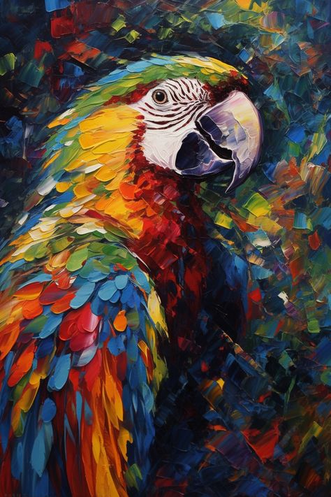 Parrot Abstract Painting, Animal Paintings Acrylic, Parrot Painting, Ancient Drawings, A Level Art Sketchbook, Canvas Painting Tutorials, Painting Workshop, Impressionism Art, Nature Art Painting