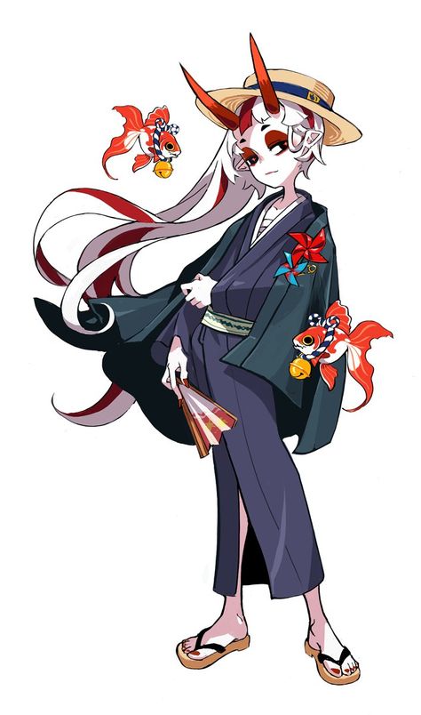 Kicdoc Art, Oni Design Concept Art, Oni Drawing, Sushi Character Design, Oni Character Art, Oni Character Design, Japanese Character Design, Japanese Inspired Character Design, Oni Character Design Male