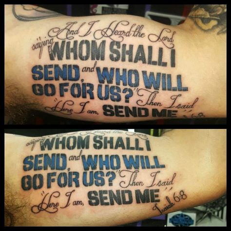 Isaiah 6:8 Shoulder Surgery Tattoo, Matthew 5 9 Tattoo Law Enforcement, Isaiah 6:8 Tattoo Men, Law Enforcement Tattoos For Men, Isaiah 6 8 Tattoo, Police Tattoo Ideas, Police Officer Tattoo, Tattoo Ideas American Traditional, Tat Quotes