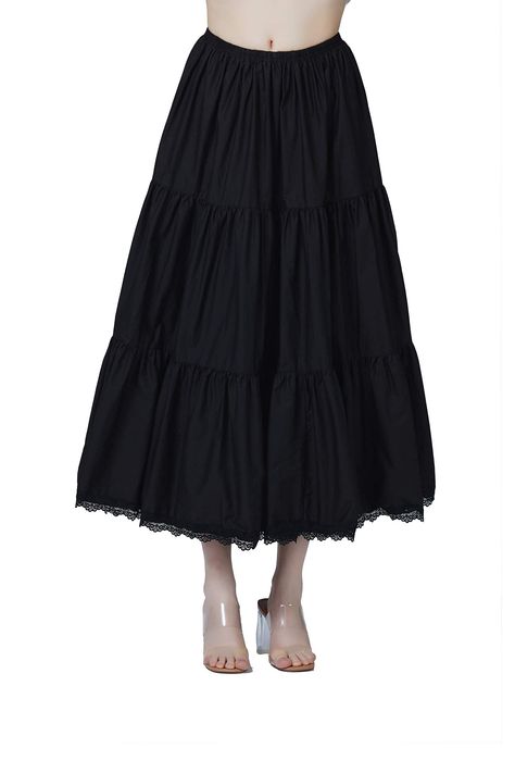 PRICES MAY VARY. Full Elastic Waist. 100% Cotton. With Lace Trim. Comfortable, breathable. Knee Length-22"/55cm; Midi Length- 30"/75cm; Ankle Length-35"/90cm. Pleated long skirt, uneven hem of skirt does not need publicity patterns to decorate, suitable for cafe, shopping, casual party , funeral ext, black & navy blue, suitable for different ages. Hand wash or gentle machine washing in cold (30¡æ or below) water, ironing it in lower heat degree. Please allow 2-3cm shrinkage for this cotton skirt Long Flowy Black Skirt, Long Cute Skirts, Long Skirt Pattern Sewing Free, Long Skirt Pattern Sewing, Skirt Patterns Sewing Free, Knee Long Skirt, Knee Length Skirts Outfits, Medieval Skirt, Flowy Black Skirt