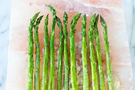 Himalayan Salt Block Asparagus - simplehealthykitchen.com FG Himalayan Salt Recipes, Himalayan Salt Block Recipes, Salt Block Grilling, Salt Block Recipes, Himalayan Salt Block Cooking, Charcuterie Christmas, Salt Block Cooking, Ways To Cook Asparagus, Himalayan Salt Block