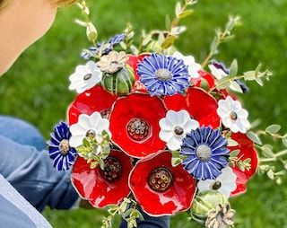 Medium Bouquet, Ceramic Poppies, Faux Flower Bouquets, Large Bouquet, Polish Folk Art, Boho Wedding Bouquet, Grave Decorations, Girl Gift Set, Colorful Bouquet